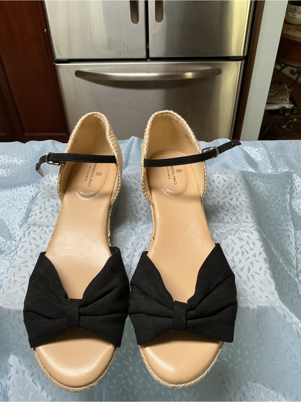 Bandolino Black Bow Espadrille Wedge Sandals